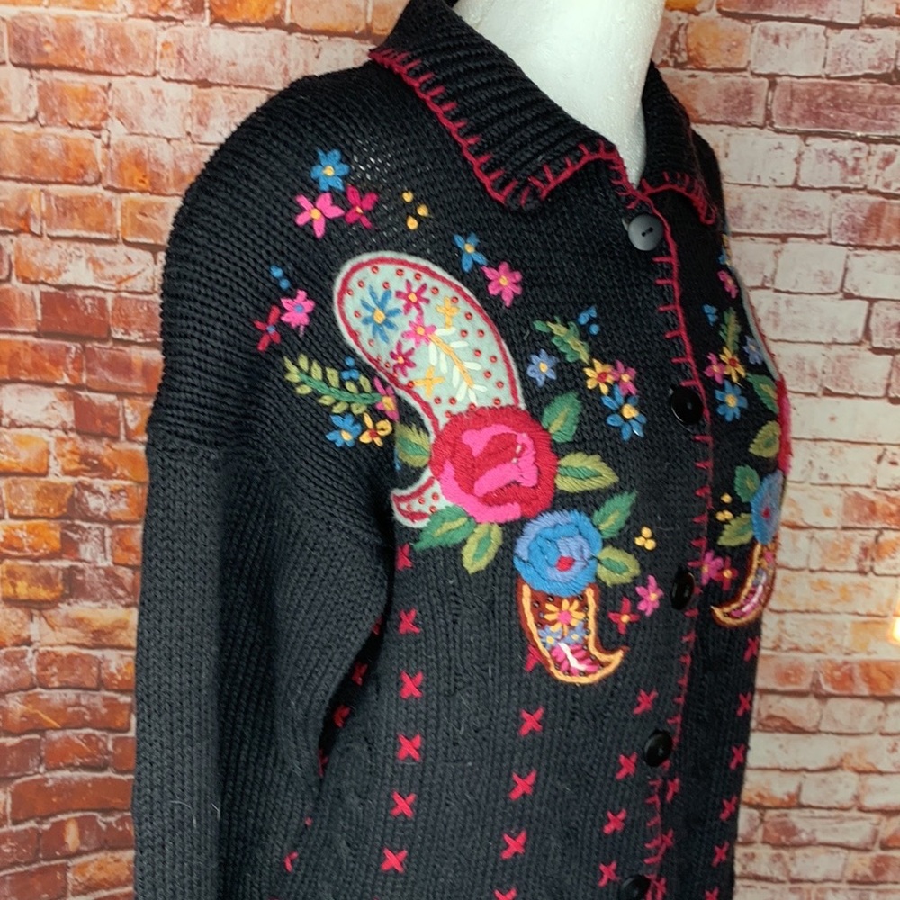 Vintage Beldoch Popper Cottage Core Button Down Floral Embroidered Cardi… - Picture 4 of 11